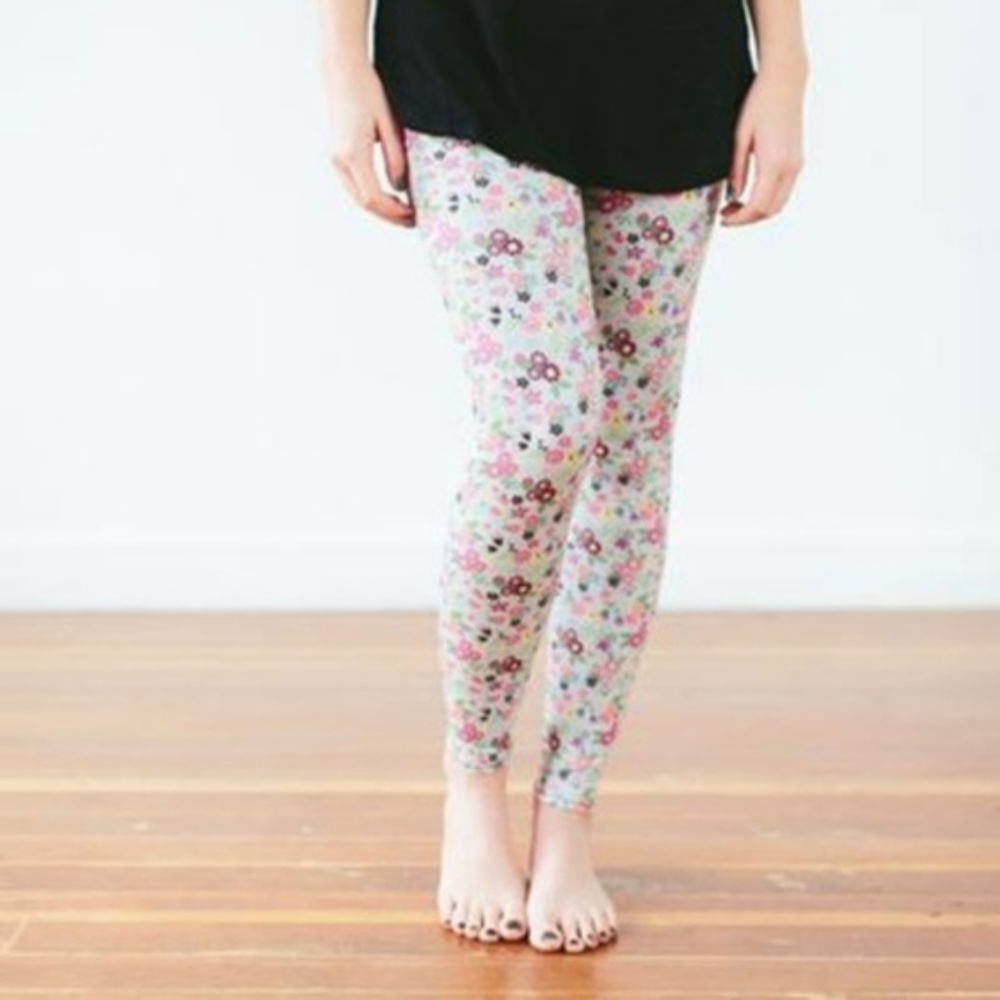 Gray and Multi Colored Floral Leggings